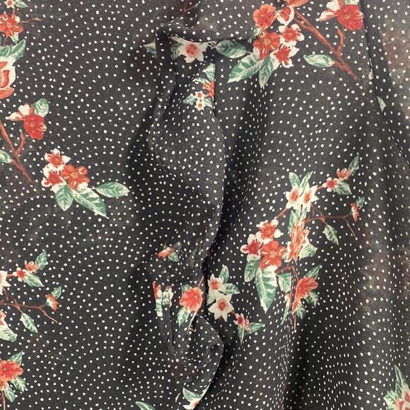 Torrid Floral Dot Print Chiffon Ruffled Smocked Bell Sleeve Top Blouse - Picture 10 of 14